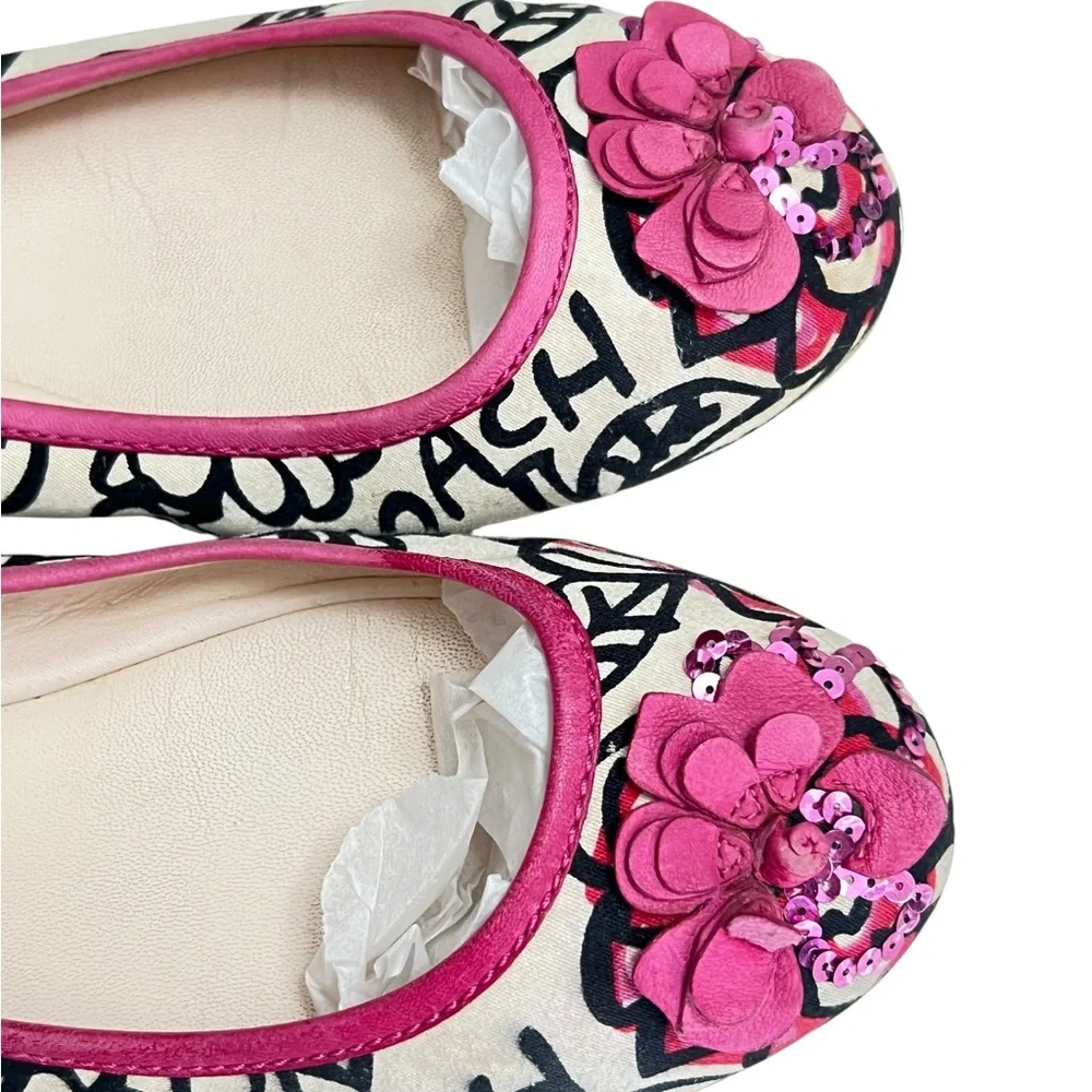 Coach Adessa Poppy Satin Floral Graffiti Sequin Ballet Flats Size 8.5B - Picture 2 of 8